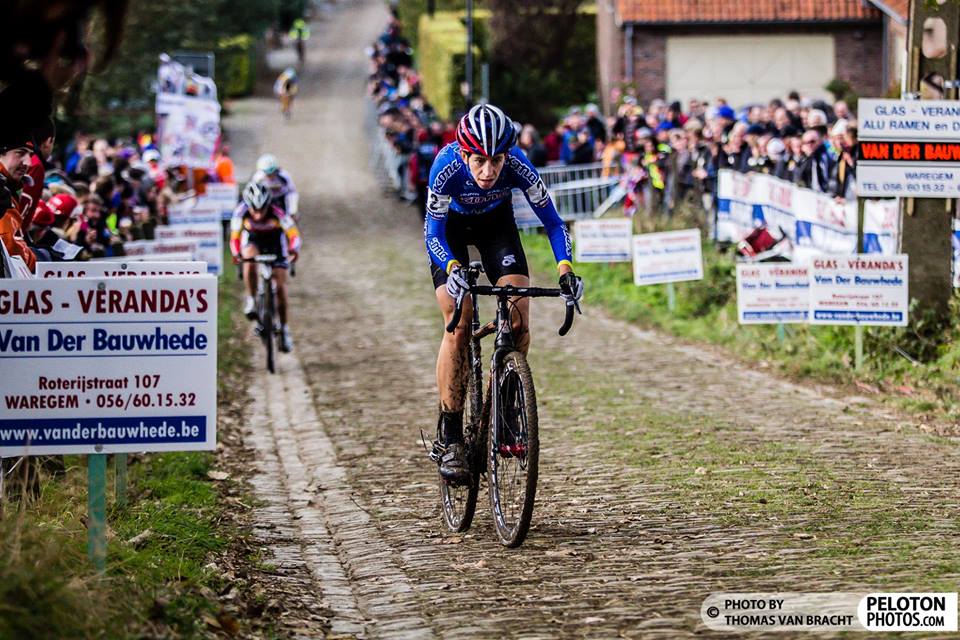 Helen Wyman on Koppenberg (picture thanks to Peloton Photos).