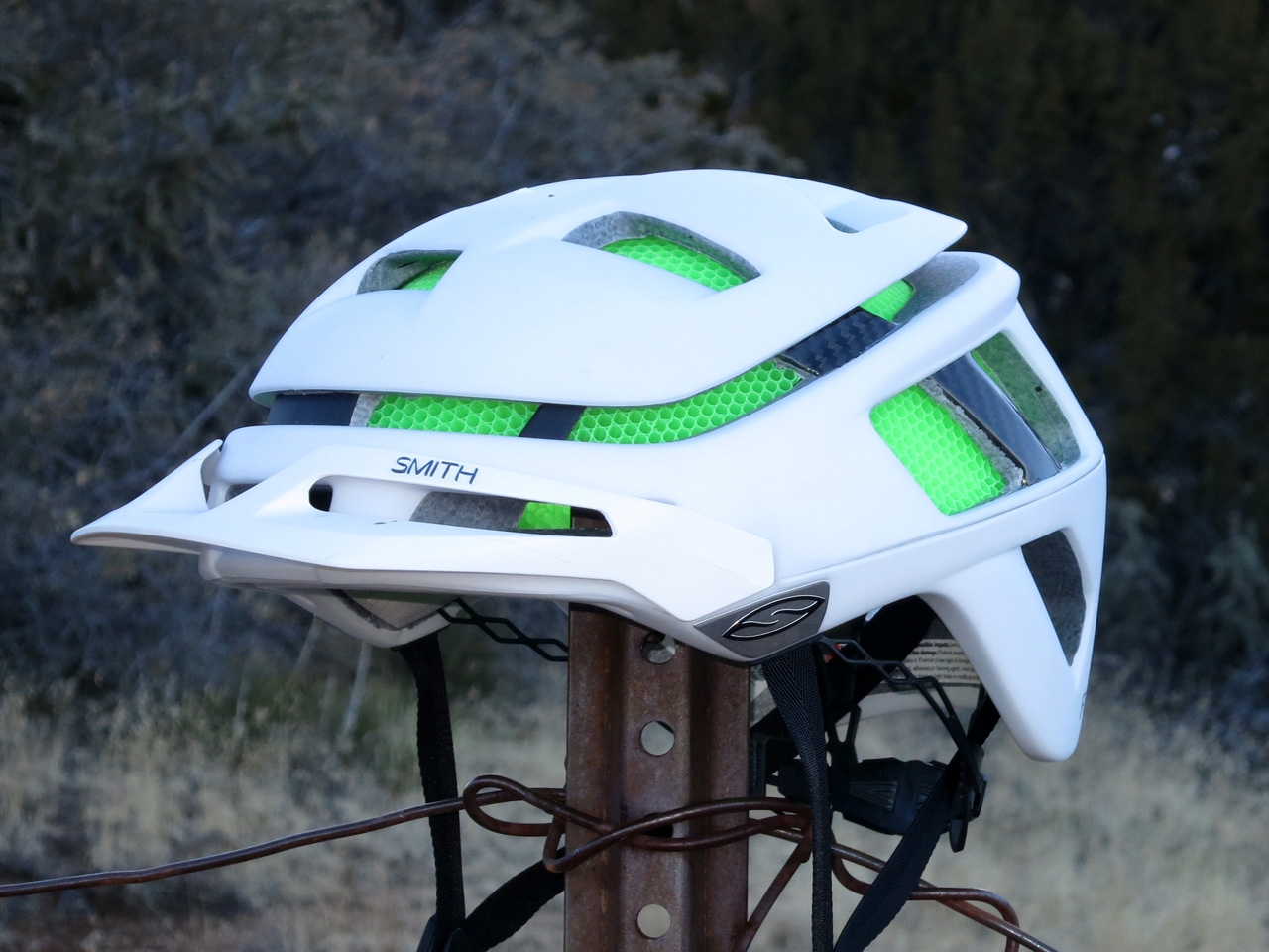 Two-position removable visor, shell-mounted straps