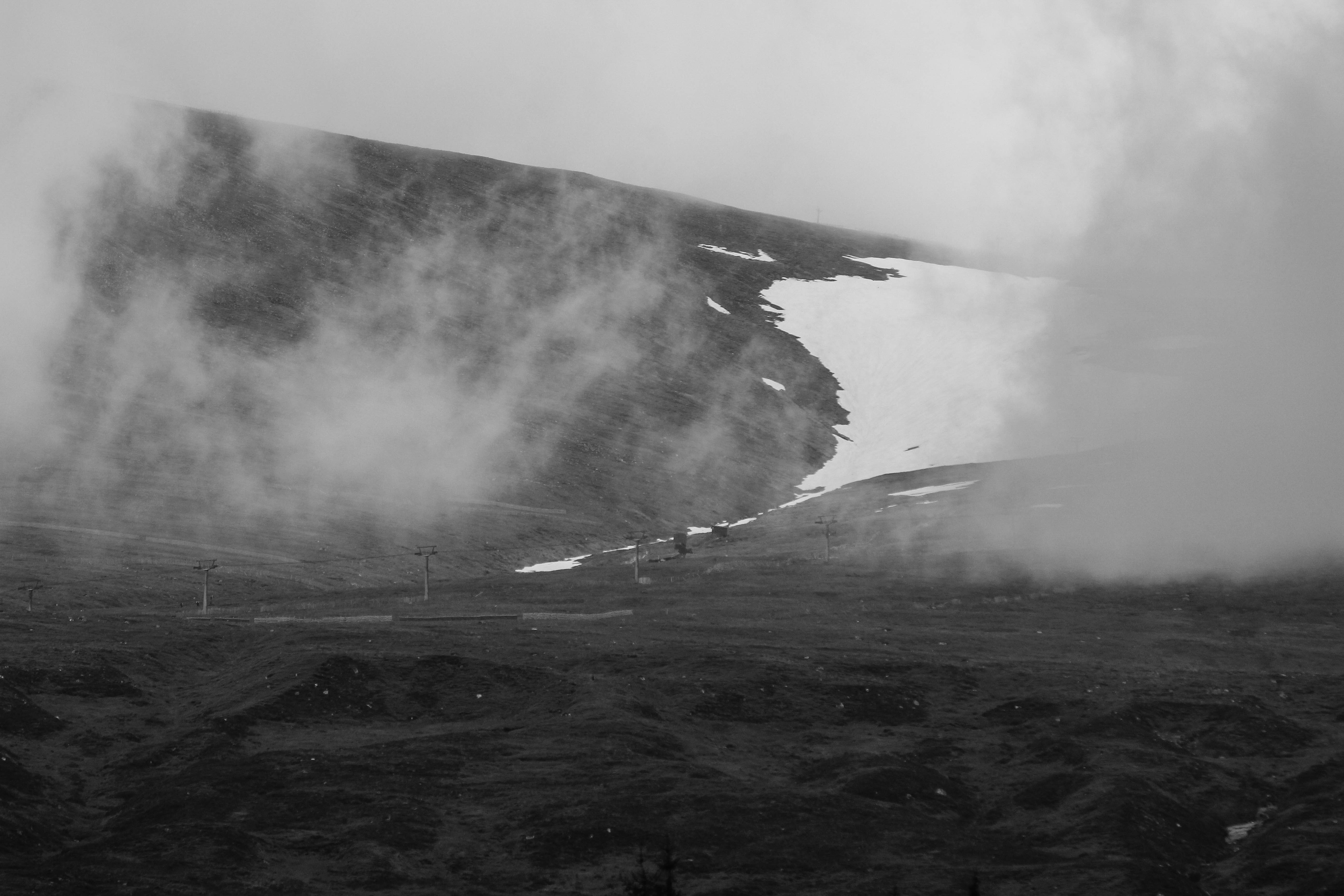 Moody mountain shot with gratuitous B/W filter. There's still snow up there!