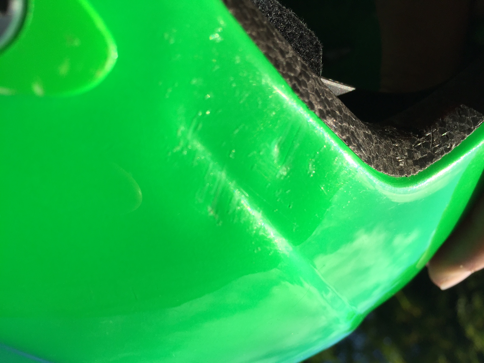 Sam's Giro lid took the brunt of his OTB just above his temple. Leaving a pronounced flat spot.