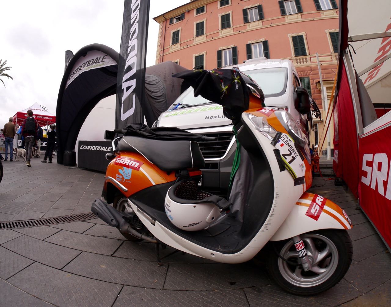 Jerome arrived in style, thanks to a bit of stickered up hire scooter