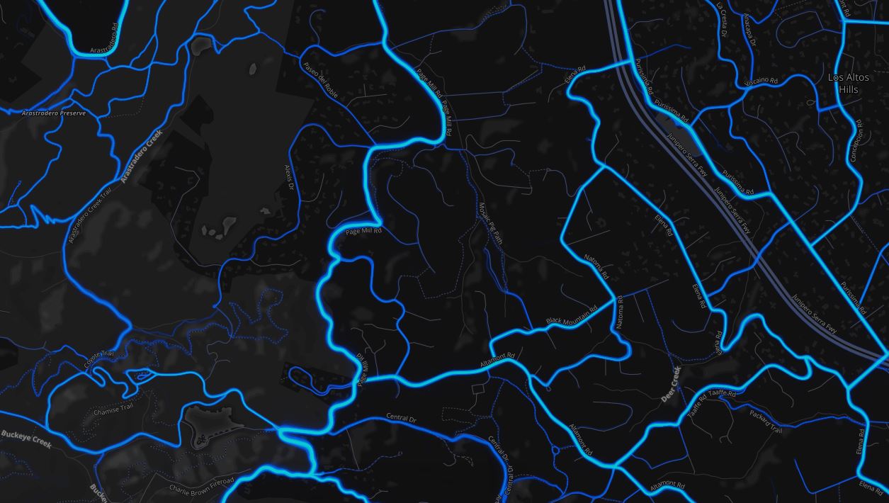 A Strava heatmap showing the trails in Pearson Preserve