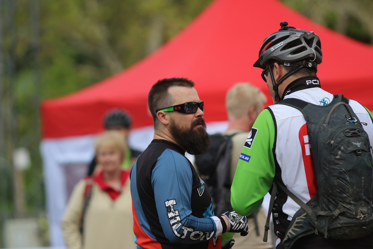 The sharp fade. The full beard. The Robocop eye protector. It all works so well. Singletrack rating - 9/10