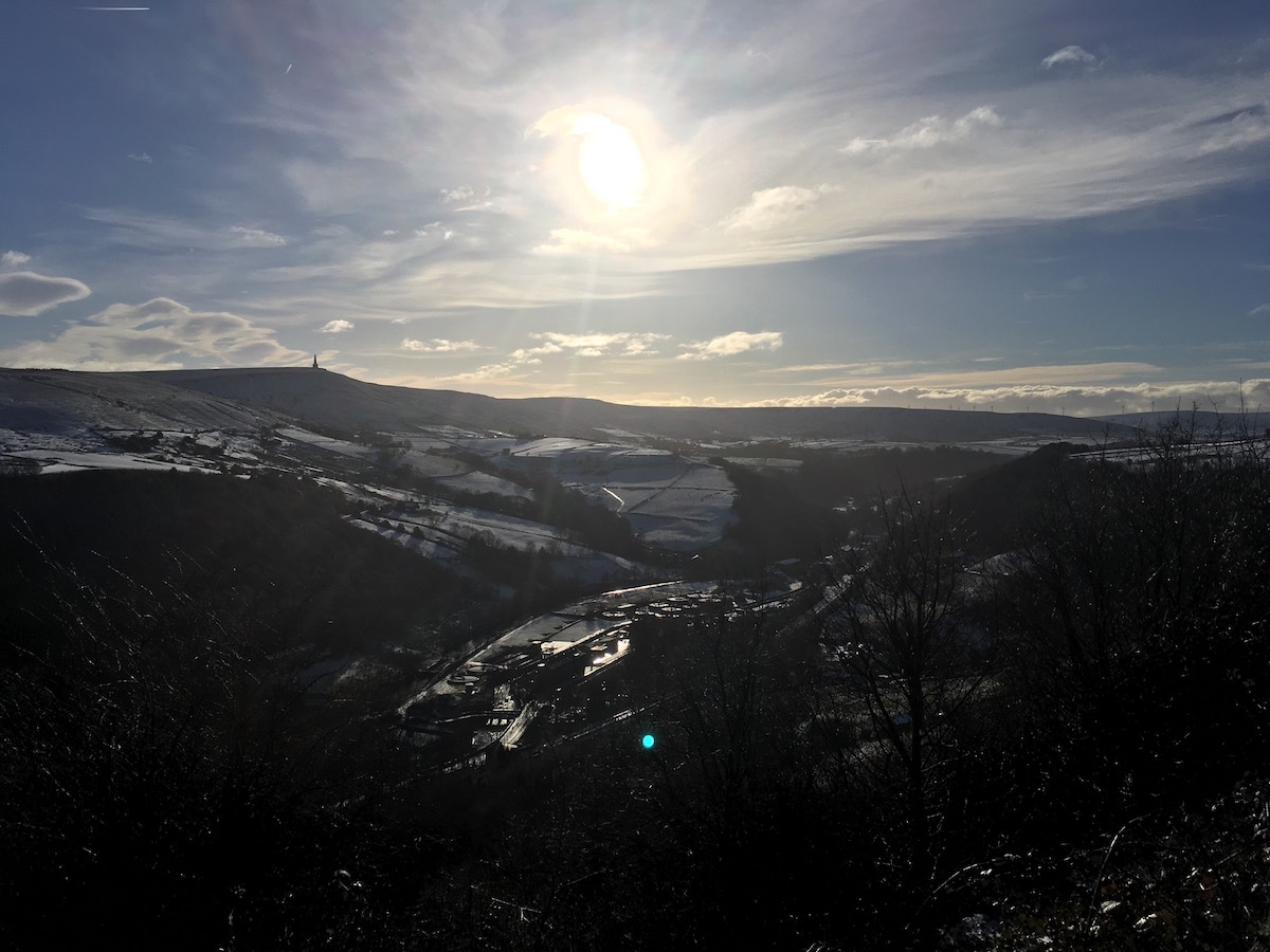 todmorden stoodley pike hebden bridge calderdale snow sunshine