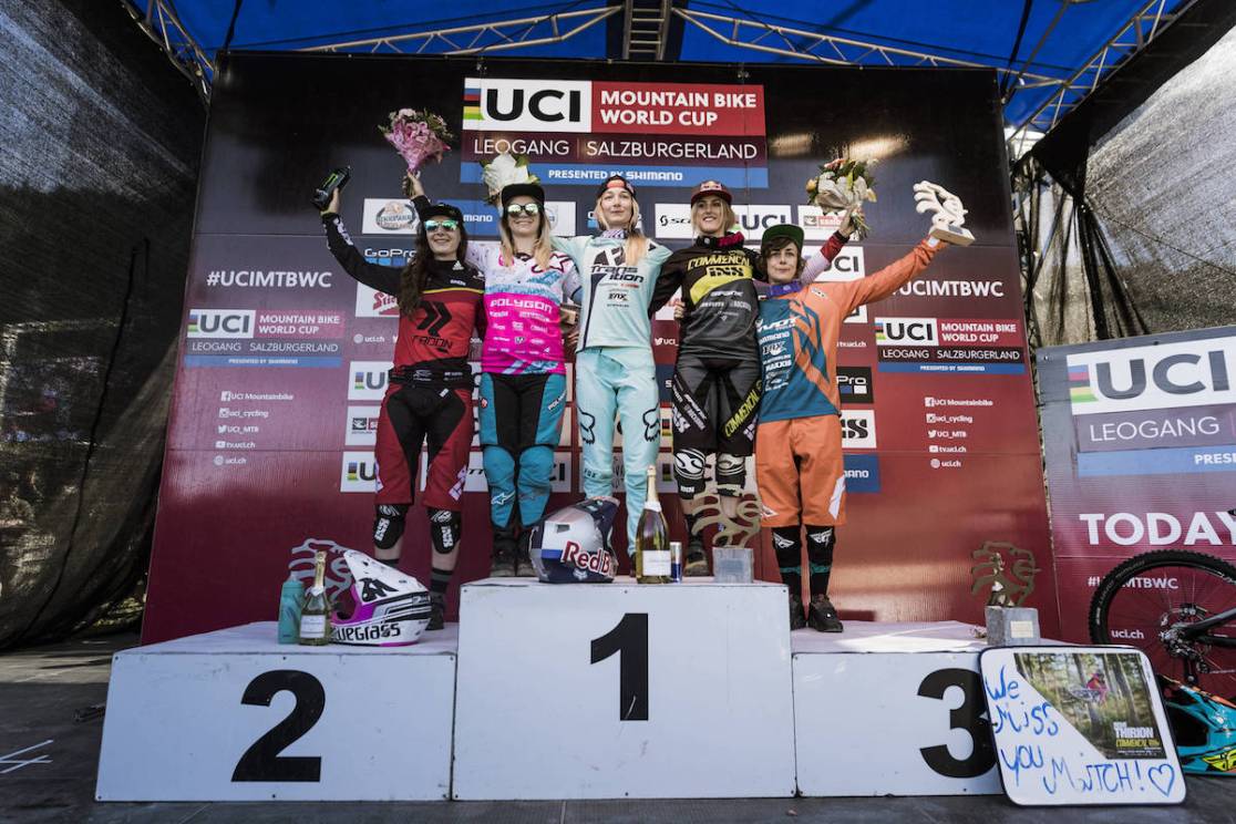 downhill womens world cup leogang podium