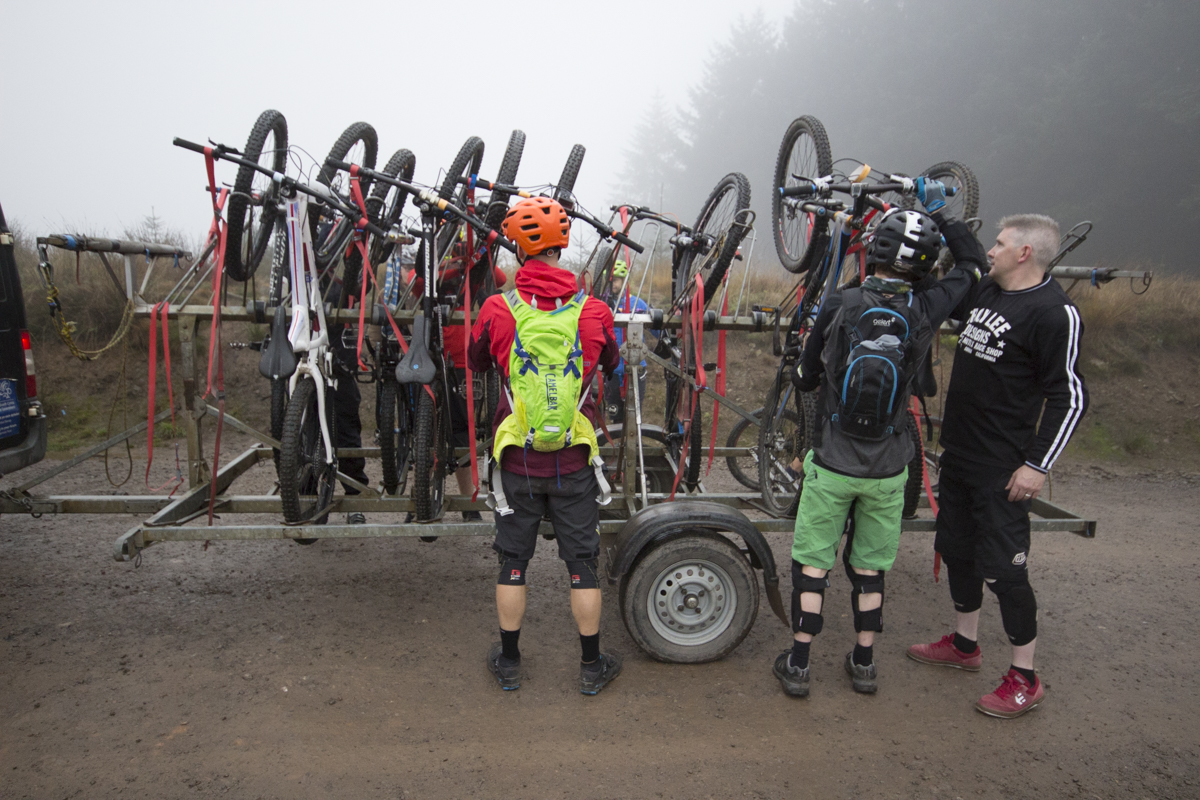 ion vario waterproof jacket wil bikepark wales shuttle trailer