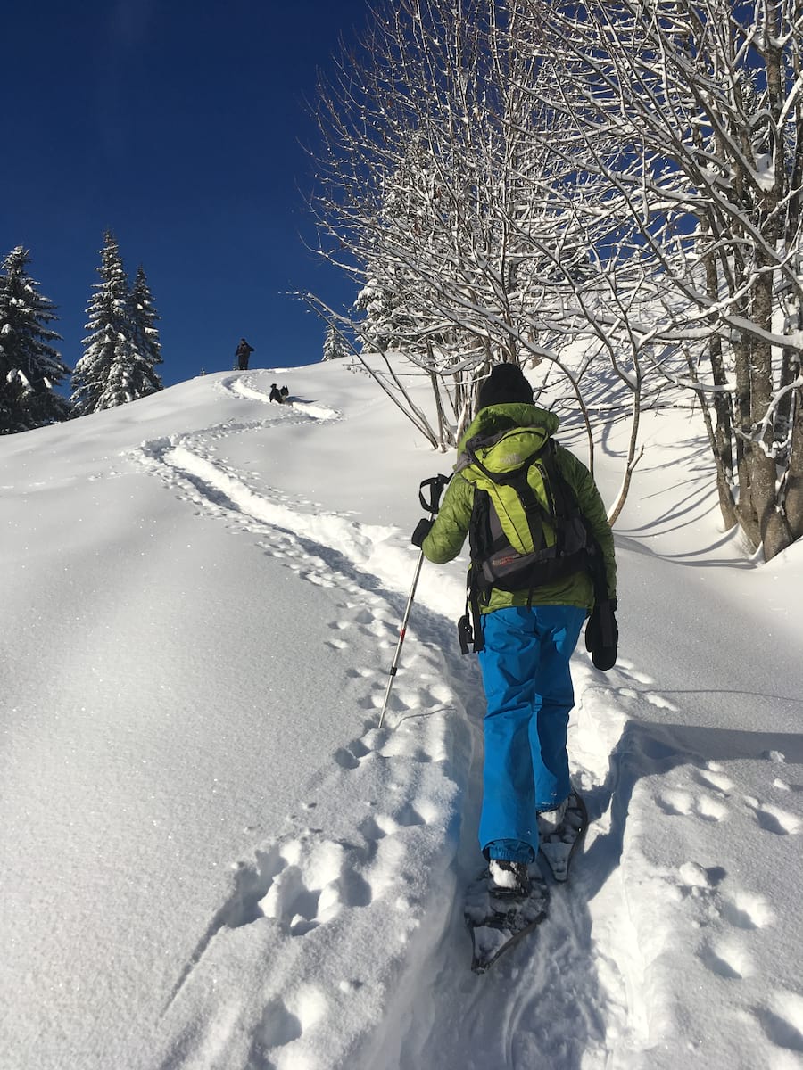 snowshoeing singletrack snow morzine