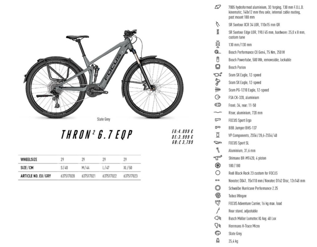 focus thron 2 6.7 eqp singletrack charged