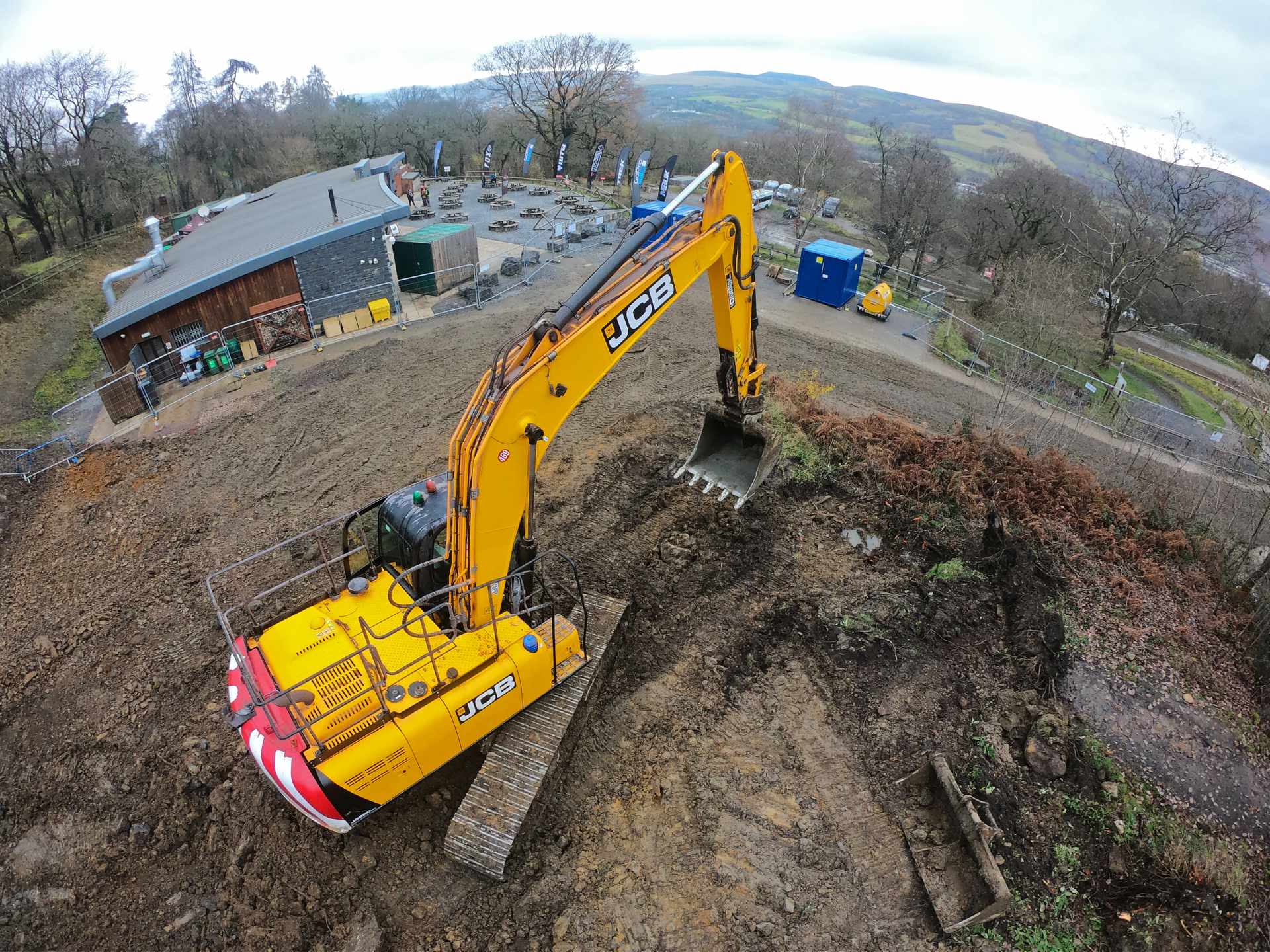 a digger at bikepark wales