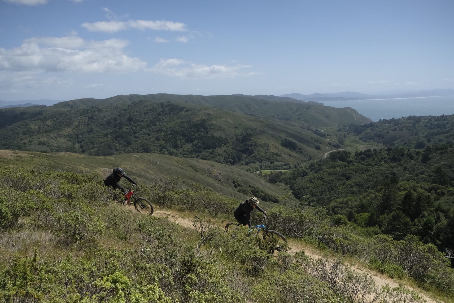 Two riders on a trail