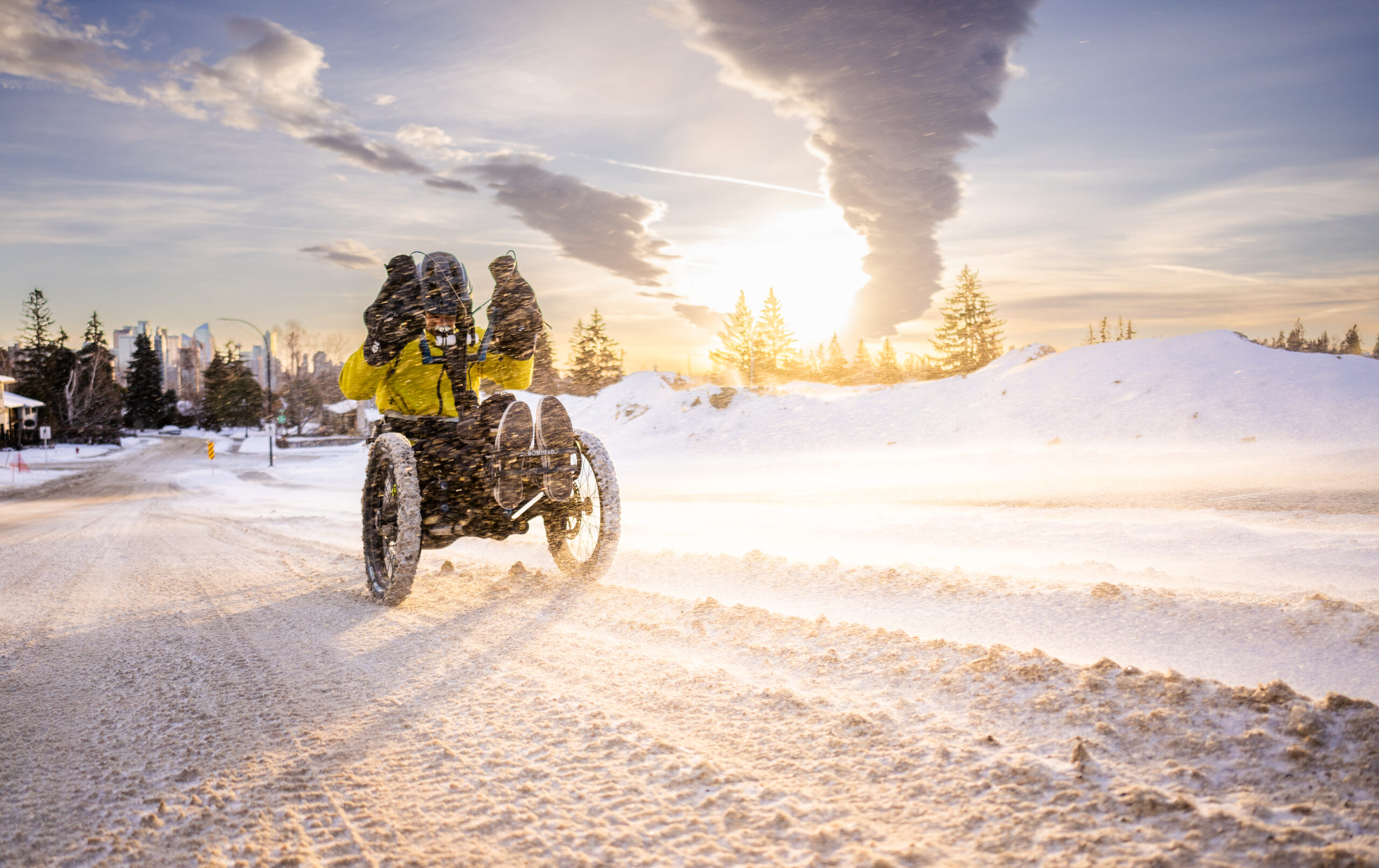 Snowy Handcycle Commuting to the Office