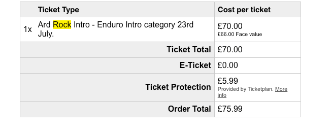 Ard Rock Intro Spare ticket