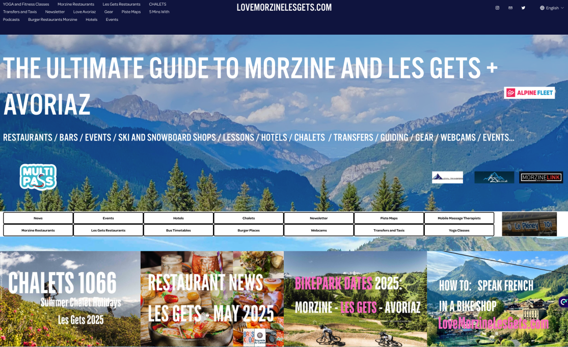 The ultimate guide to Morzine and Les Gets website featuring mountains, trails, and information on local events, restaurants, and accommodations.