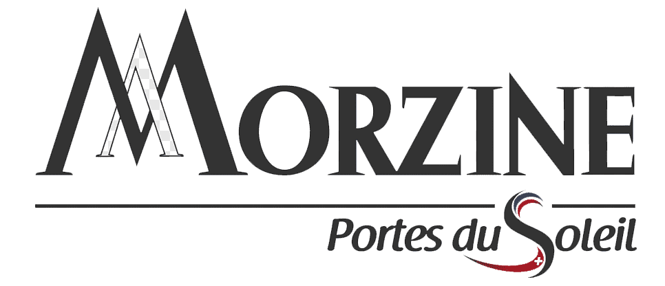Logo of Morzine, a ski resort in France, featuring stylized text and a graphic element representing the region.