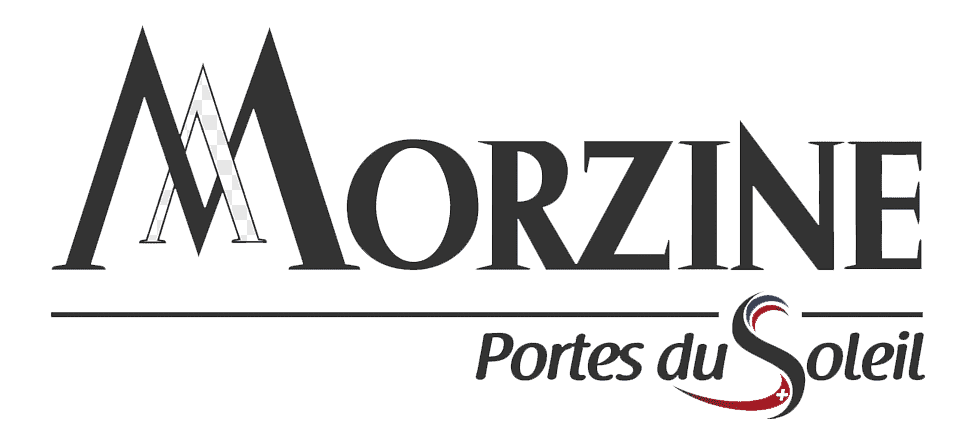 Logo of Morzine, a resort in the Portes du Soleil region, featuring stylized letters and a decorative element.