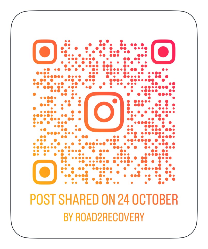 QR code for an Instagram post shared by Road 2 Recovery on 24 October.